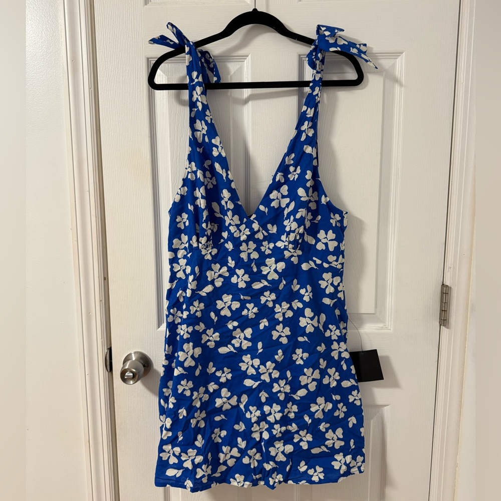 Blue Floral Dress with Tie Straps